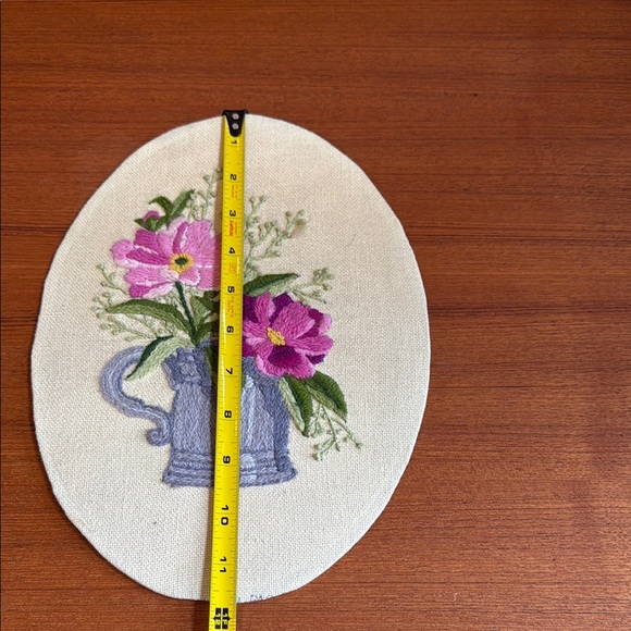Floral Embroidered handmade crewel Oval Canvas Unframed vintage retro decor - Picture 2 of 6